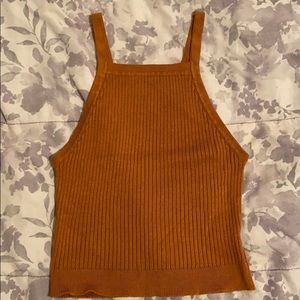 LA hearts mustard/tan racer crop tank